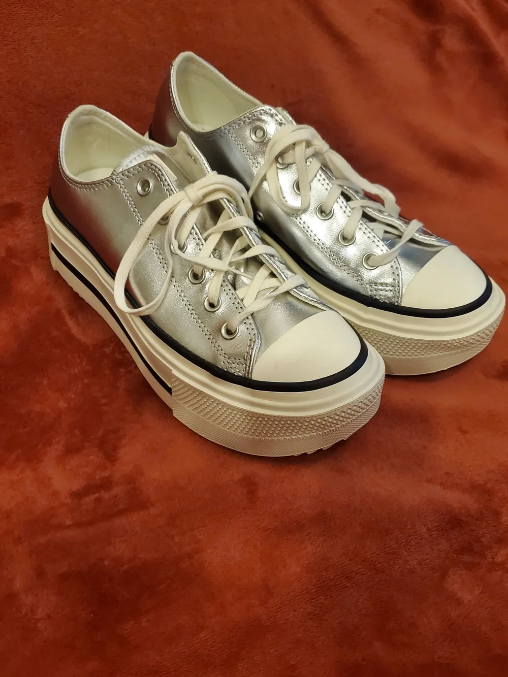 Converse Silver Metallic Platform Lace-Up Sneakers